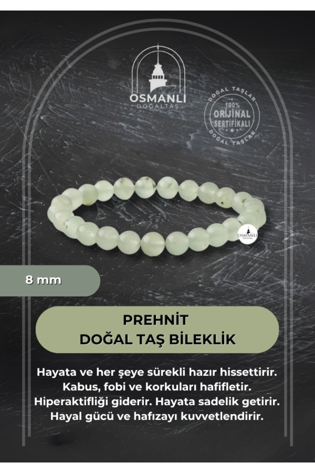 Prehnit 8mm Doğal Taş Bileklik