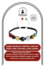 Çakra Bileklik Ametist, Kaplan Gözü, Akik, Kuvars, Lapis, Sitrin