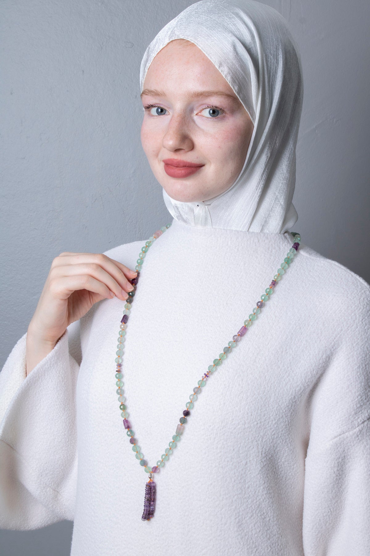 Sertifikalı Florit Elmas Kesim Fasetli Doğal Taş Tesbih Kolye 99luk - 8mm (SK:288)