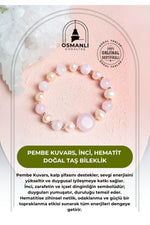 Sertifikalı Pembe Kuvars, İnci, Hematit Doğal Taş Bileklik