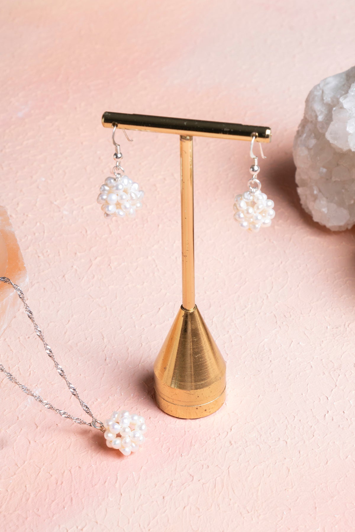 Sertifikalı İnci Doğal Taş Kolye Küpe Set