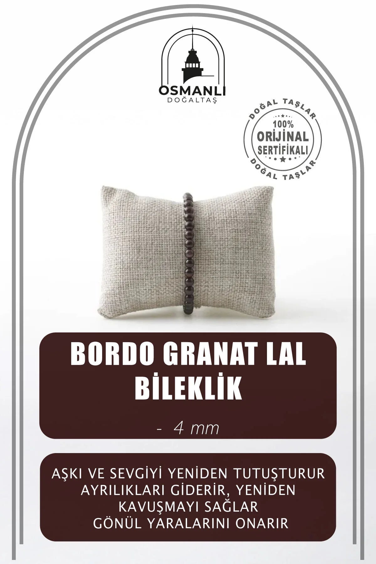 Bordo Granat Lal 4mm Doğal Taş Bileklik