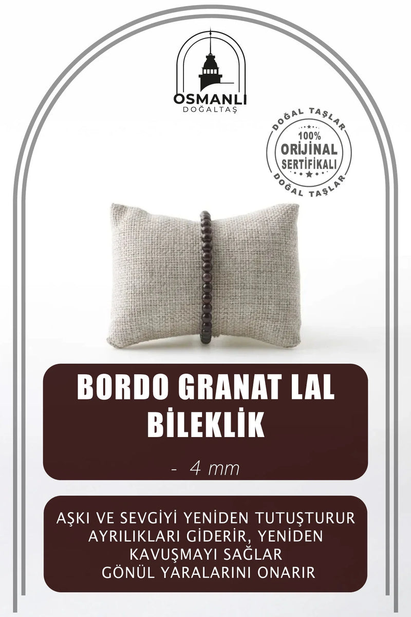 Bordo Granat Lal 4mm Doğal Taş Bileklik