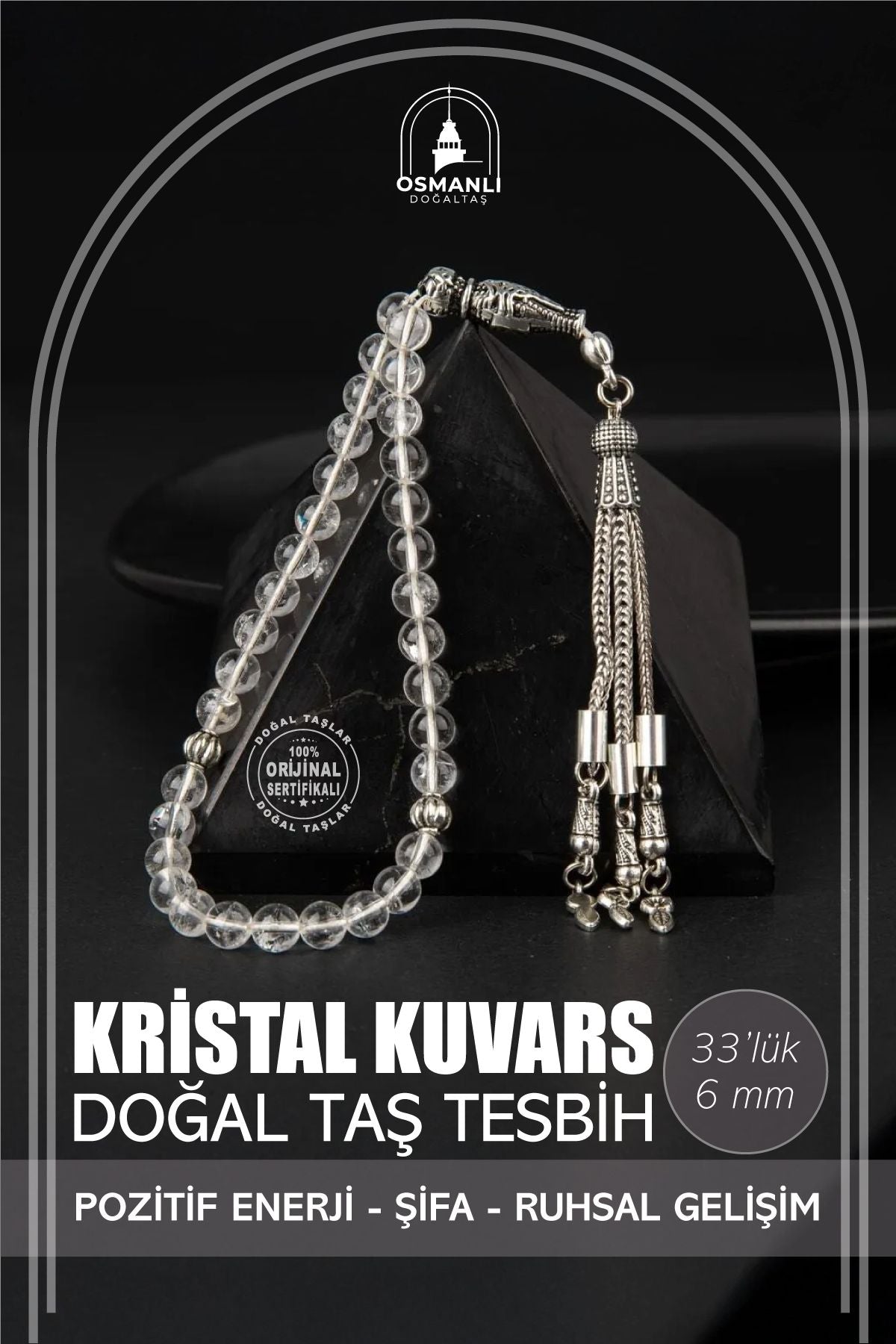 Kristal Kuvars Doğal Taş Tesbih 33lük - 6mm