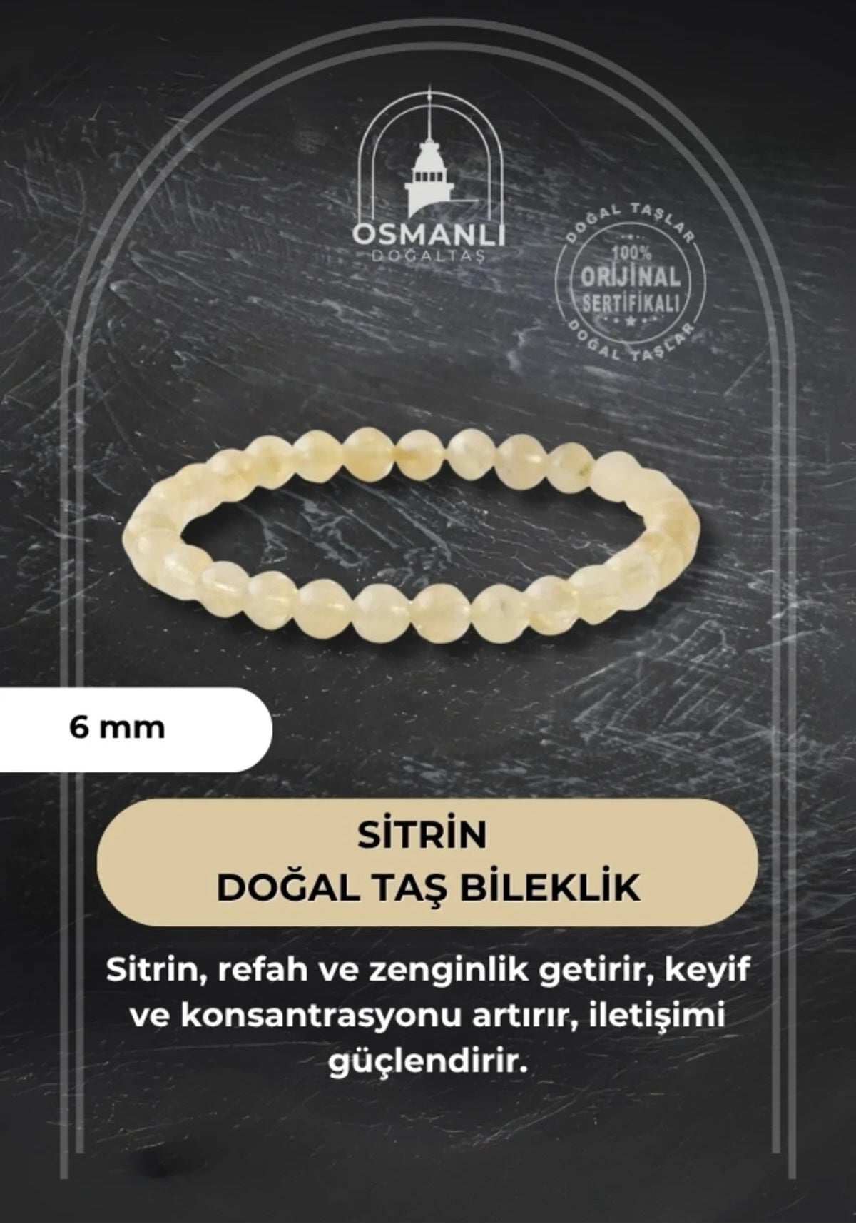 Sitrin 6mm Doğal Taş Bileklik