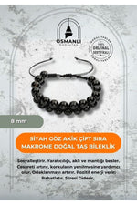 Siyah Göz Akik 8mm Çift Sıra Makrome Doğal Taş Bileklik
