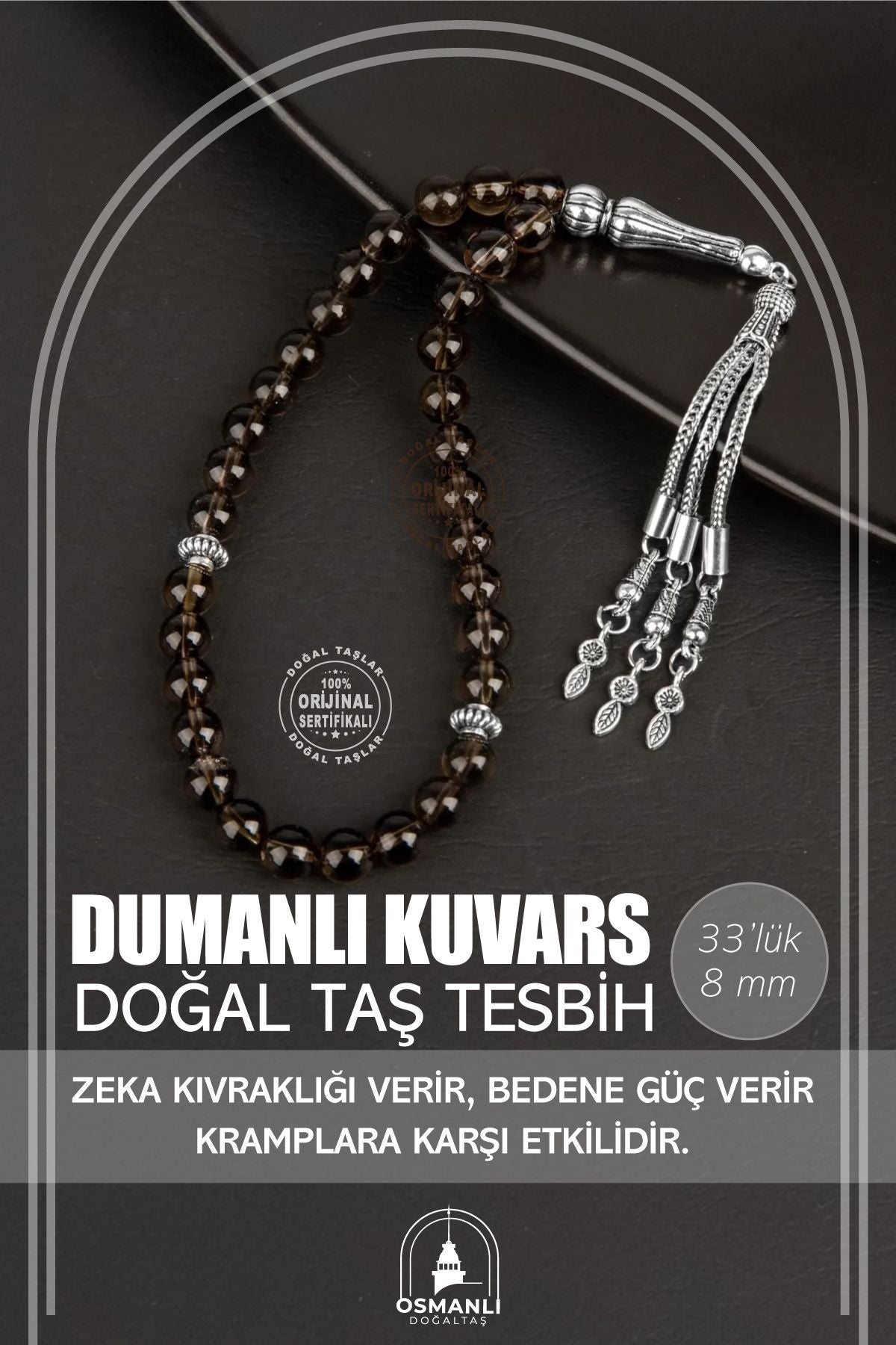 Dumanlı Kuvars Doğal Taş Tesbih 33lük - 8mm