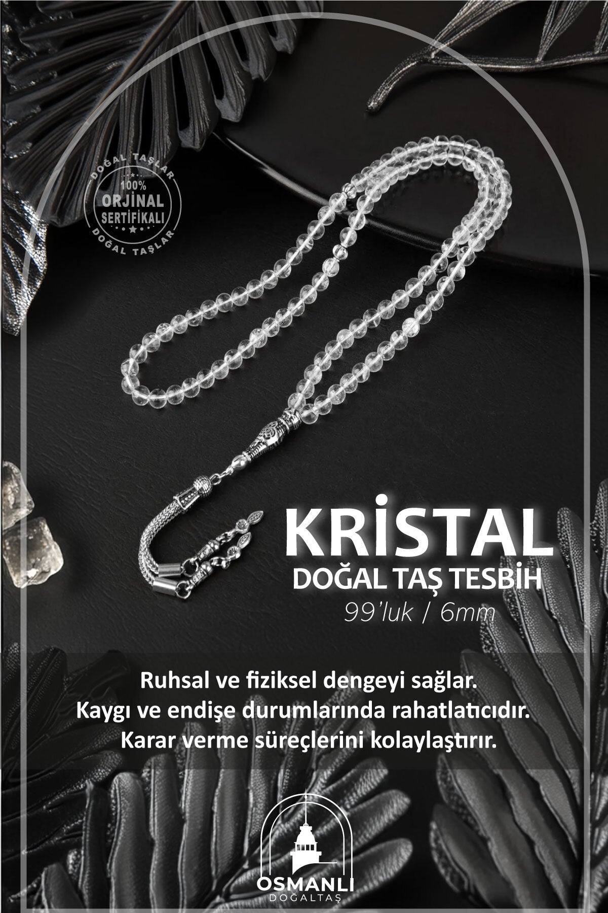 Kristal Kuvars Doğal Taş Tesbih 99luk - 6mm