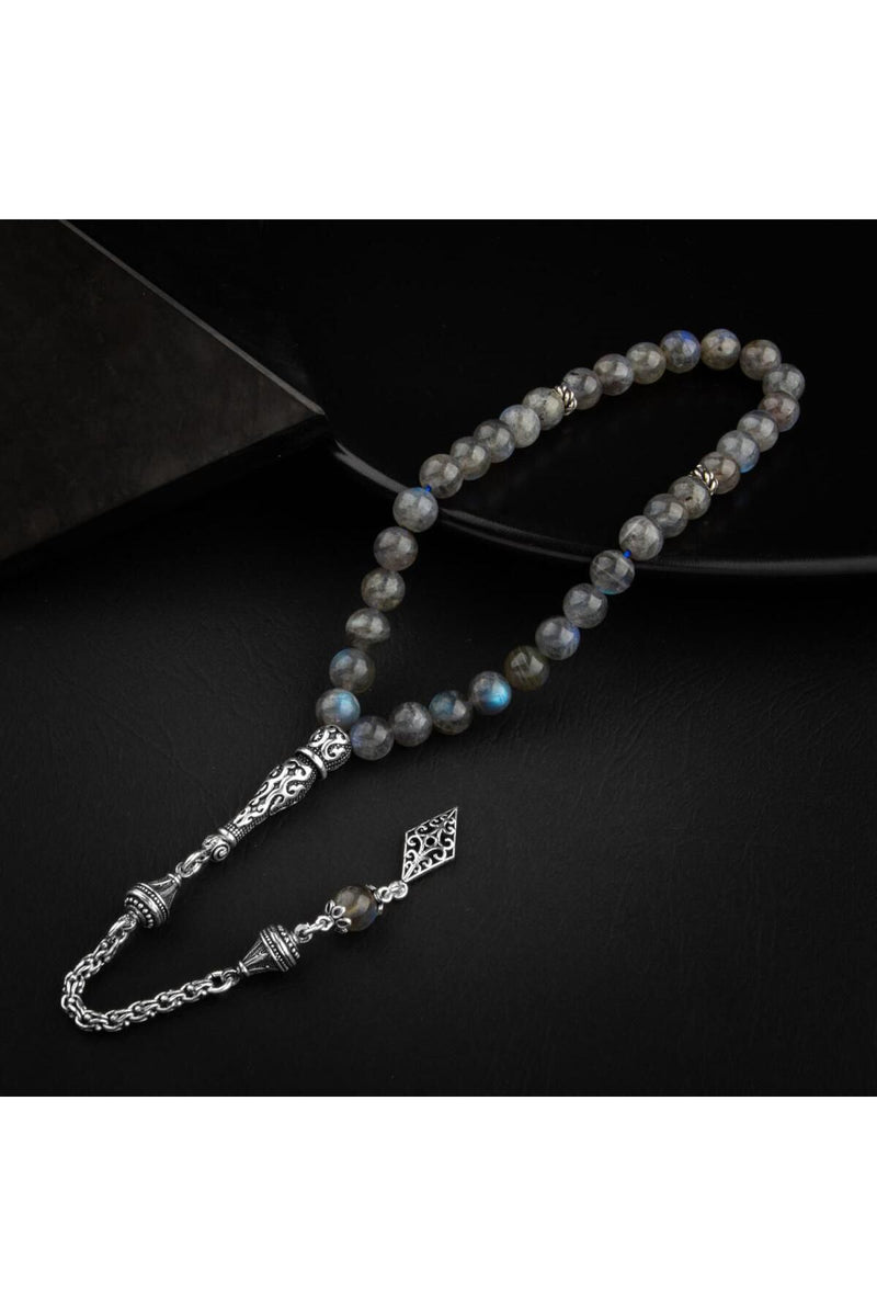 Labradorit Doğal Taş 8mm Gümüş İmameli Tesbih