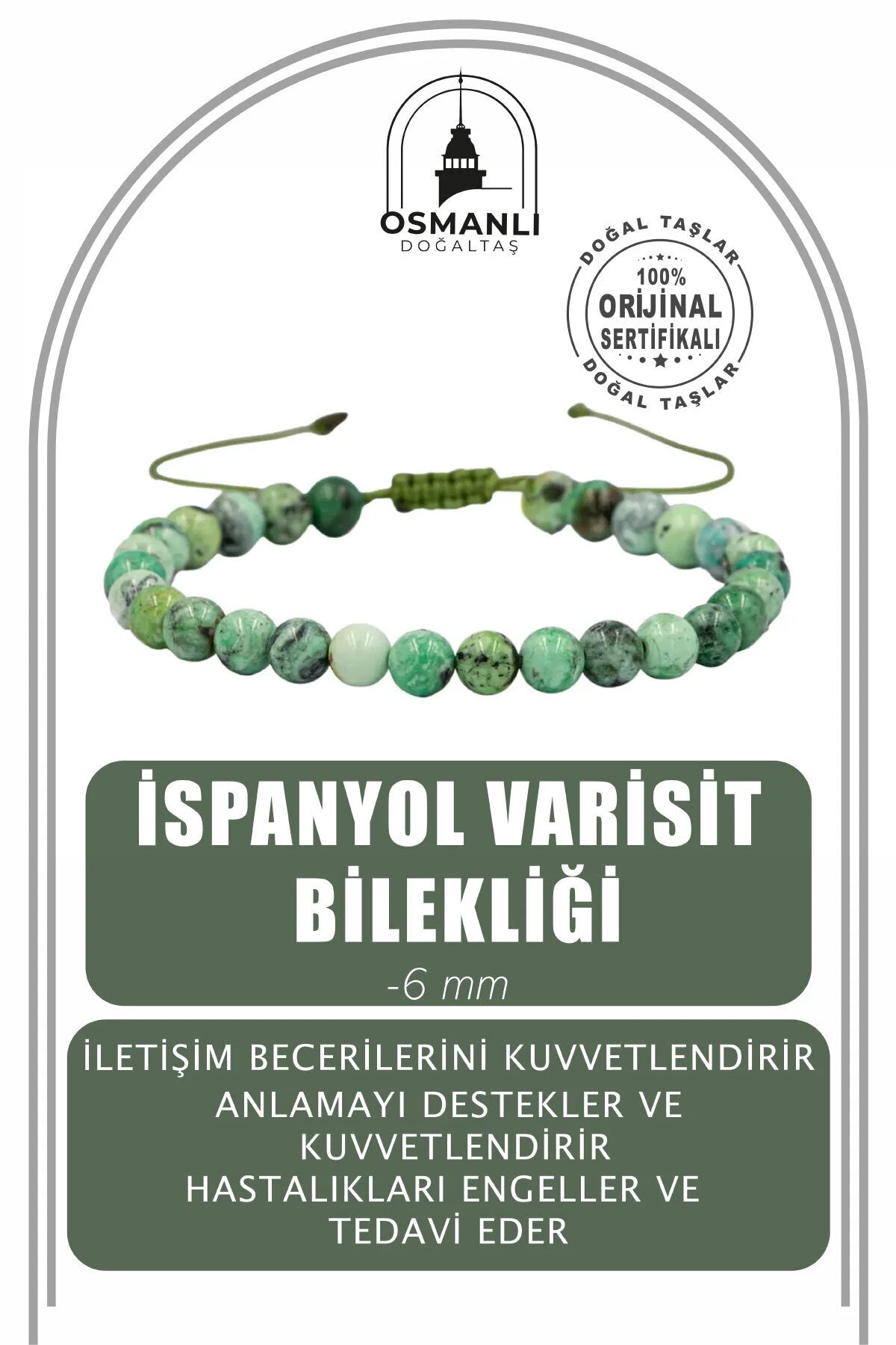 İspanyol Varisit 6mm Merdiven Kapama Doğal Taş Bileklik
