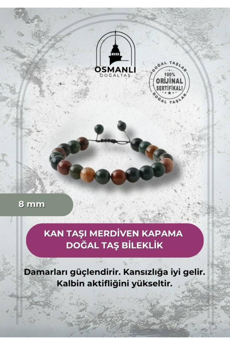 Kan Taşı 8mm Merdiven Kapama Doğal Taş Bileklik