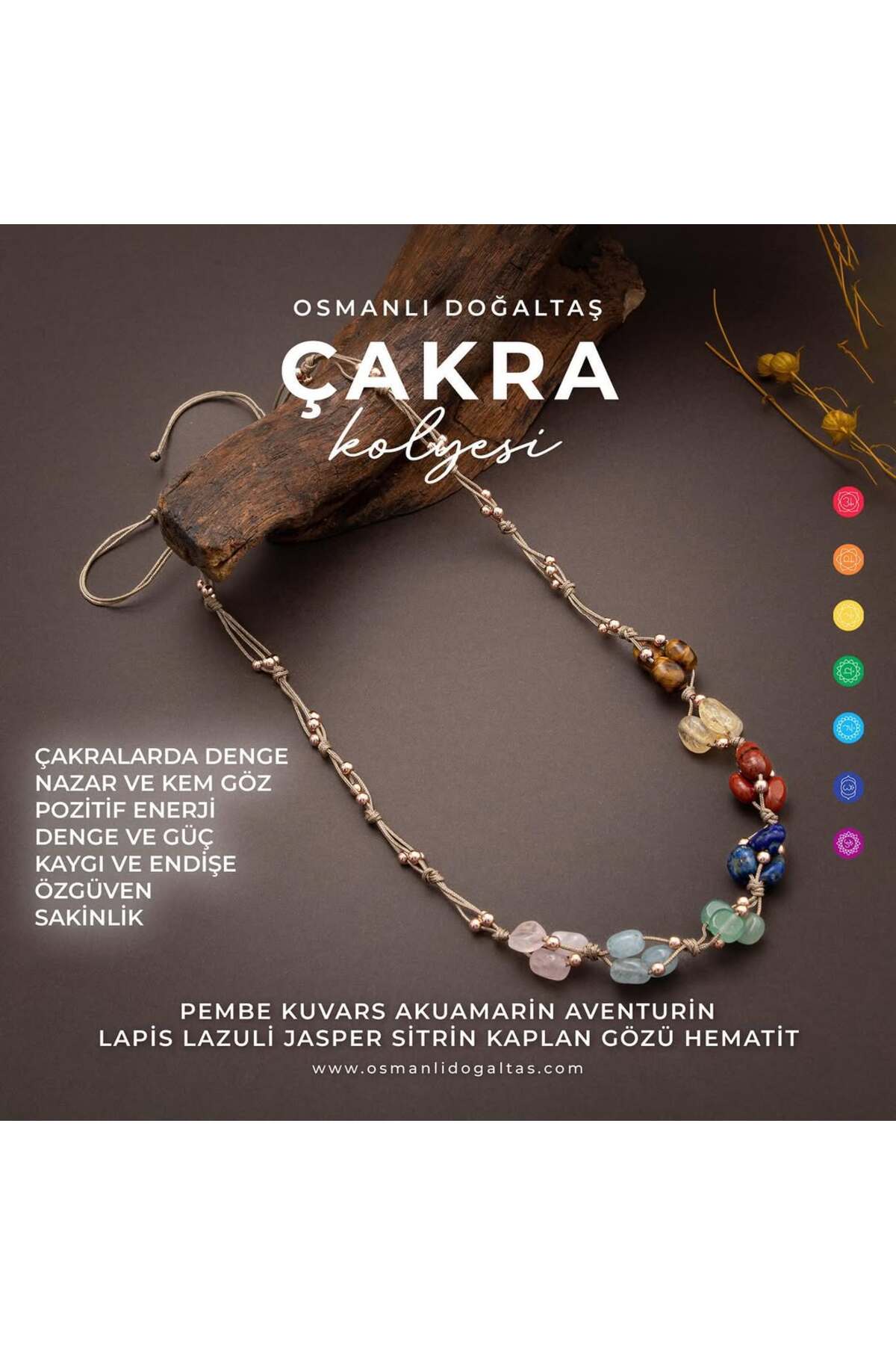 Sertifikalı Çakra Doğal Taş Makrome Kolye (SK:343)