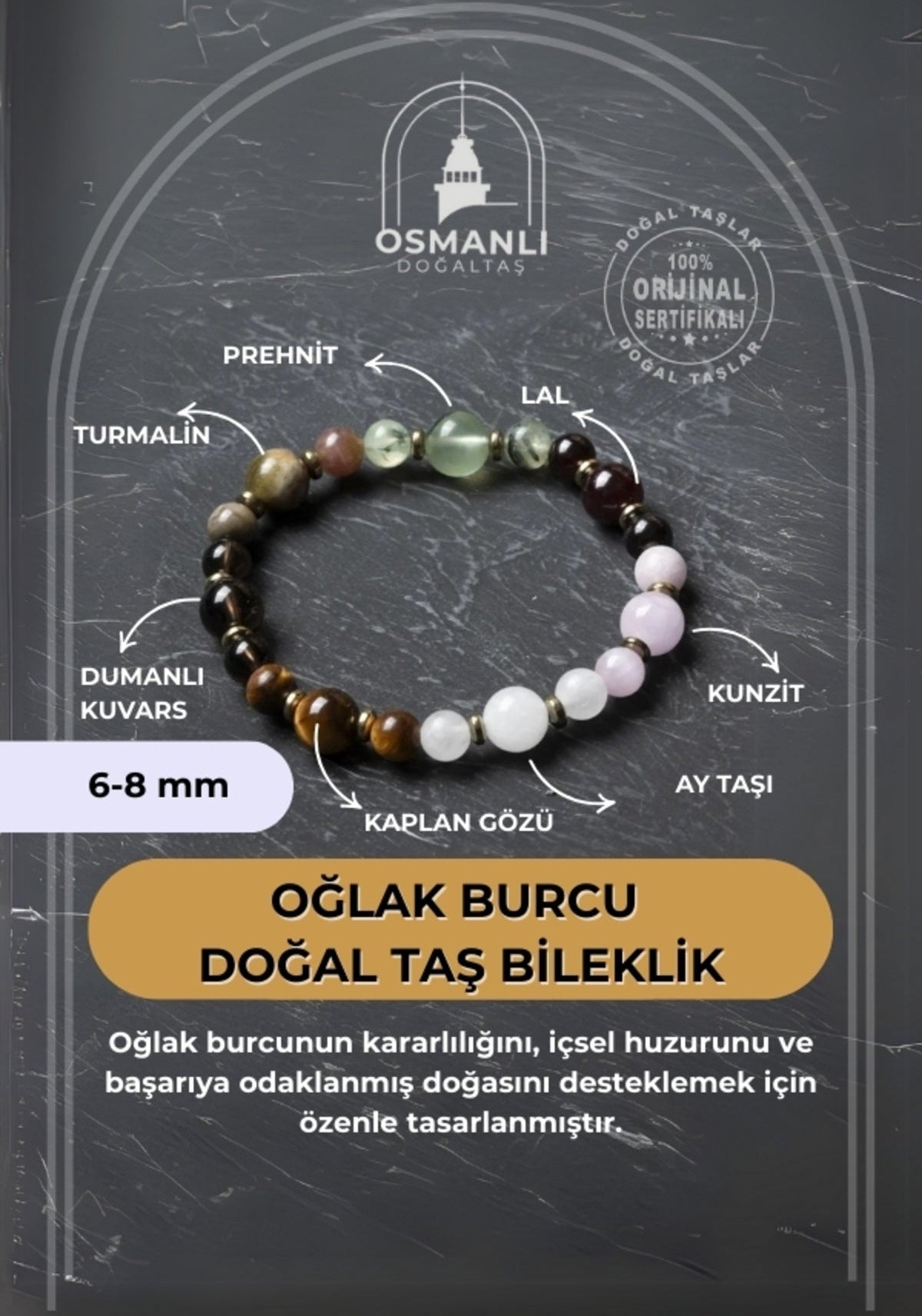 Osmanlı Doğal Taş Sertifikalı Oğlak Burcu Doğal Taş Bileklik