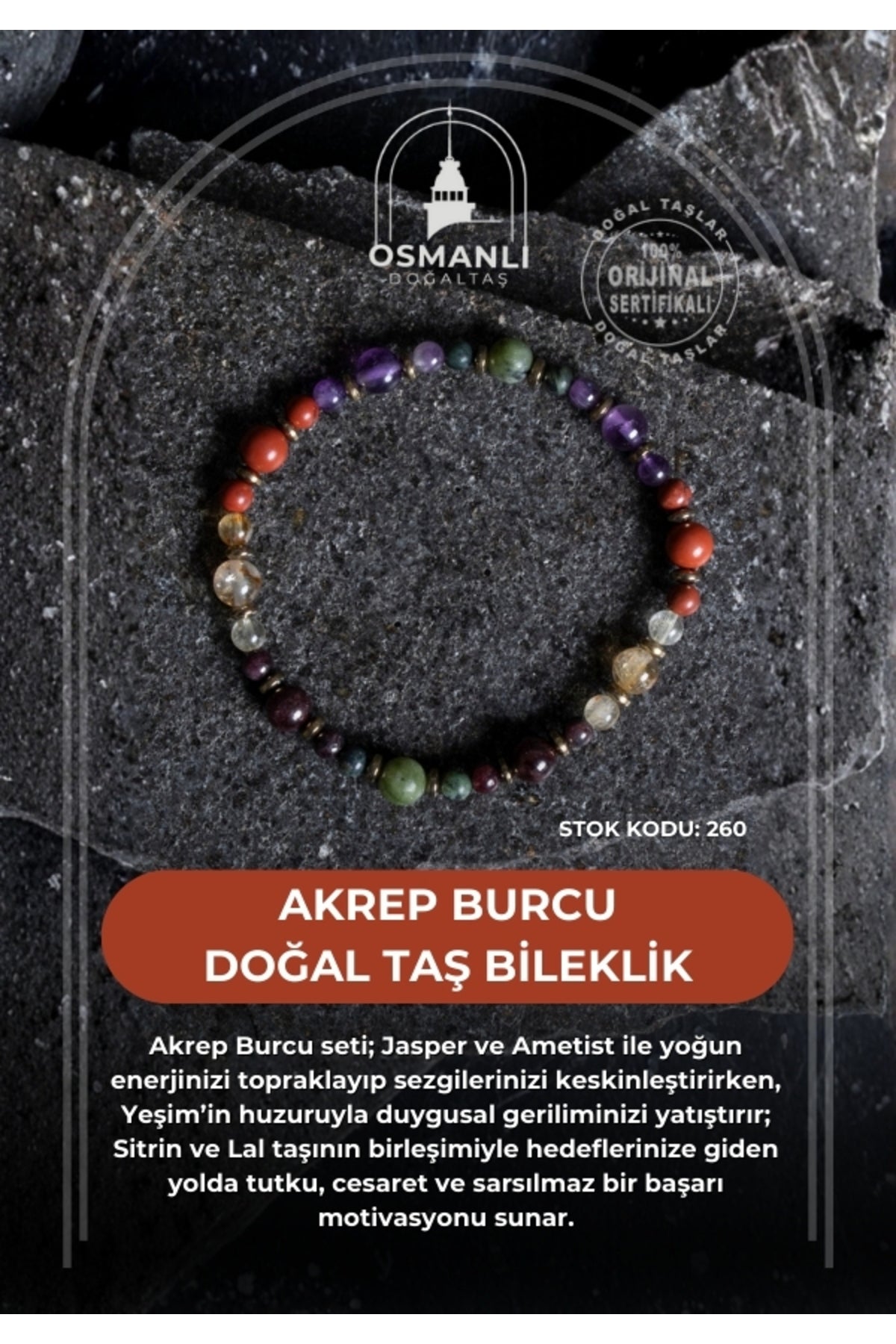Sertifikalı Akrep Burcu Doğal Taş Bileklik (SK:260)