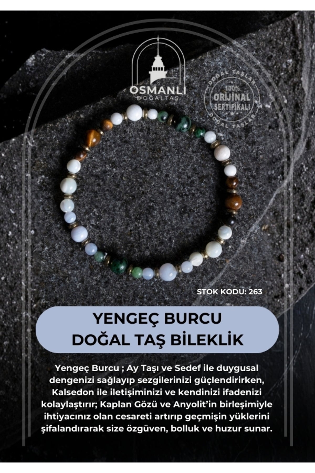 Sertifikalı Yengeç Burcu Doğal Taş Bileklik (SK:263)