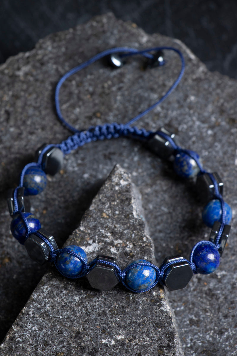 Sertifikalı Lapis Lazuli, Hematit Doğal Taş Makrome Bileklik (SK:360)
