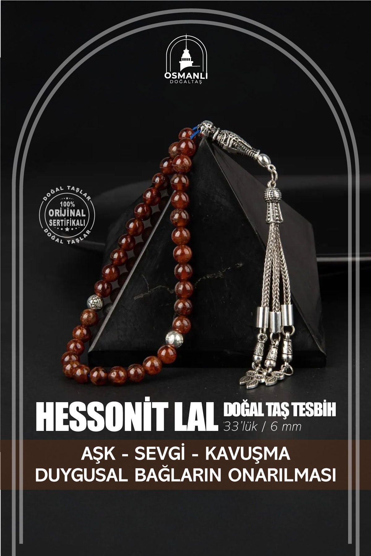 Hessonit Lal Doğal Taş Tesbih 33lük - 6mm