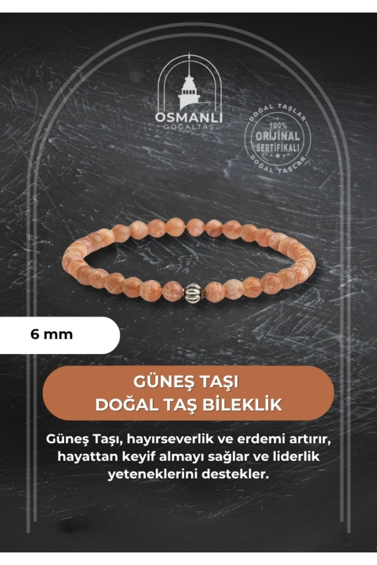Güneş Taşı 6mm Doğal Taş Bileklik