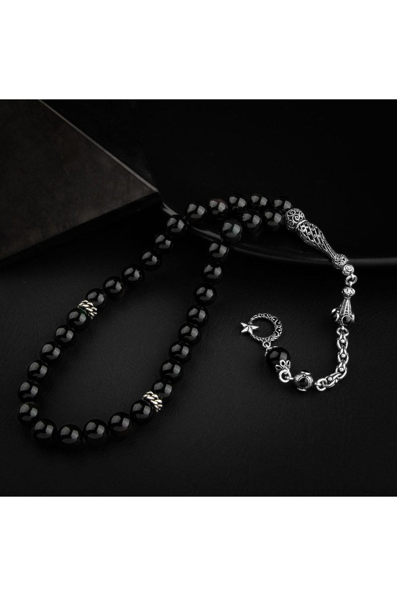 Obsidyen Doğal Taş 8mm Gümüş İmameli Tesbih
