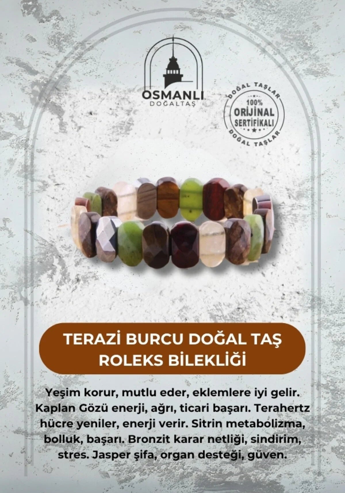 Sertifikalı Terazi Burcu Roleks Doğal Taş Bileklik (SK:347)