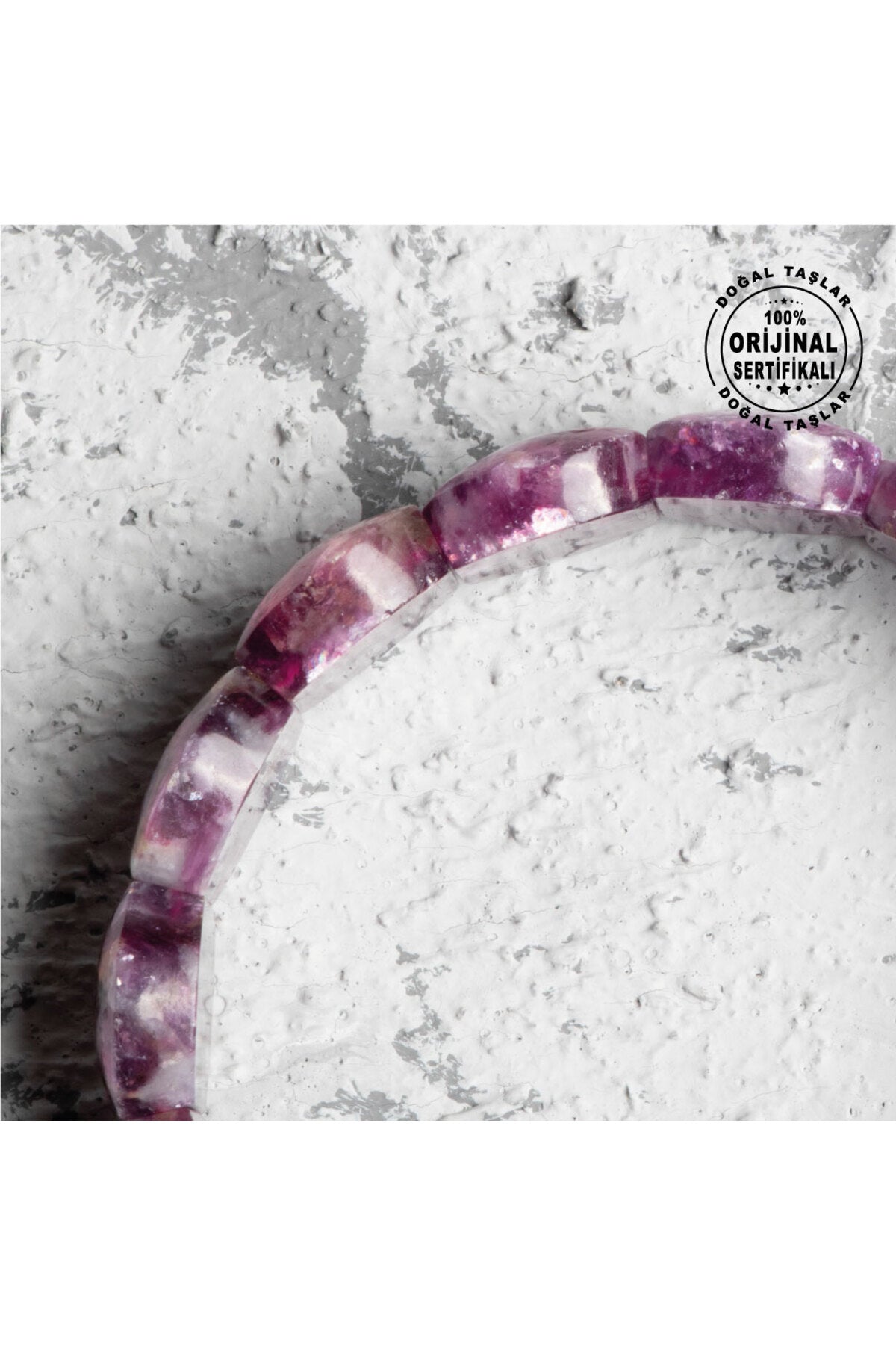 Sertifikalı Orijinal Lepidolit Doğal Taş Bileklik Geniş Kesim
