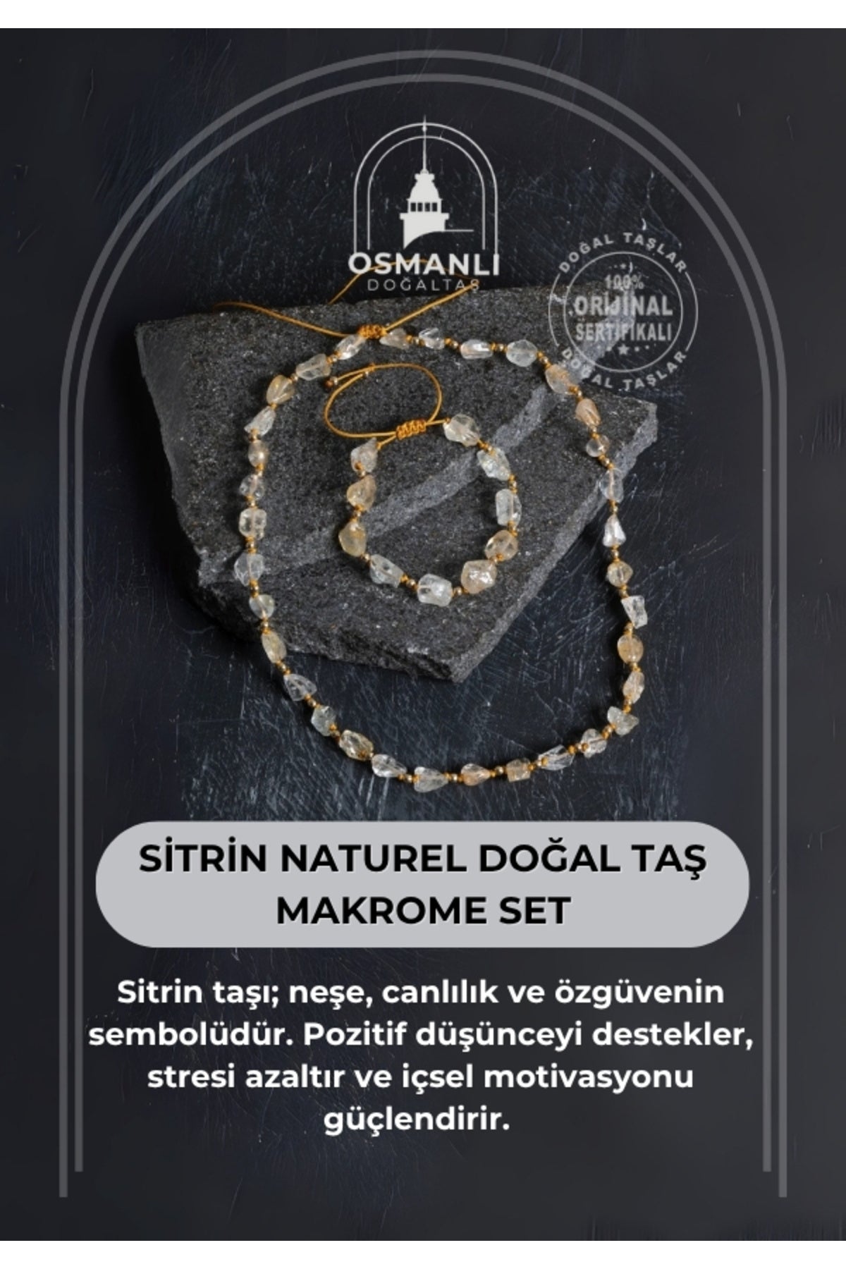 Sertifikalı Sitrin Naturel Doğal Taş Makrome Set