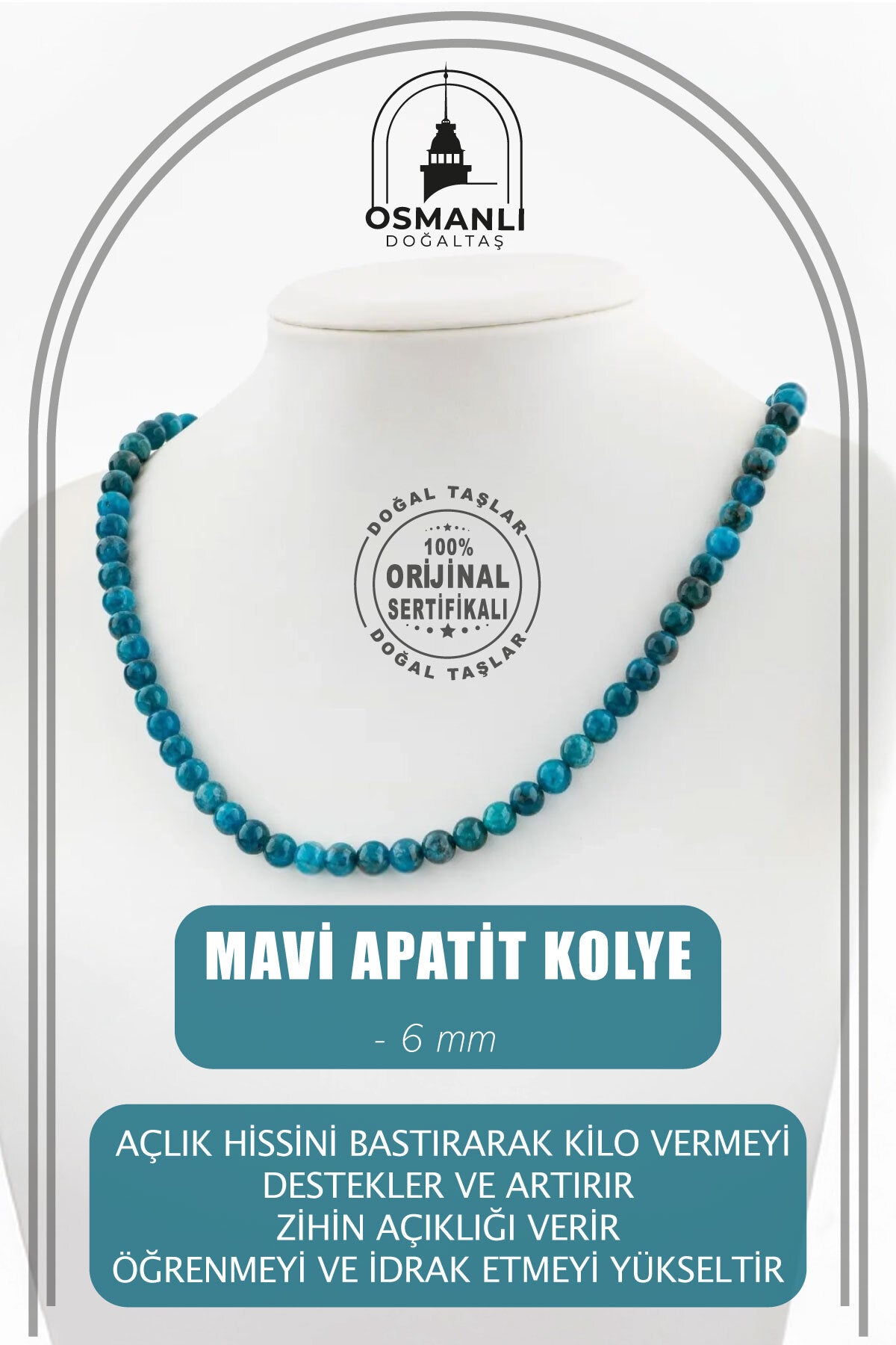 Mavi Apatit 6 Mm Dizi Doğal Taş Kolye