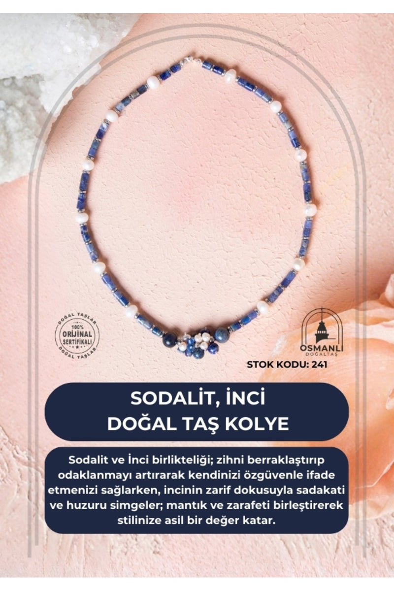 Sertifikalı Sodalit, İnci Doğal Taş Kolye (SK:241)