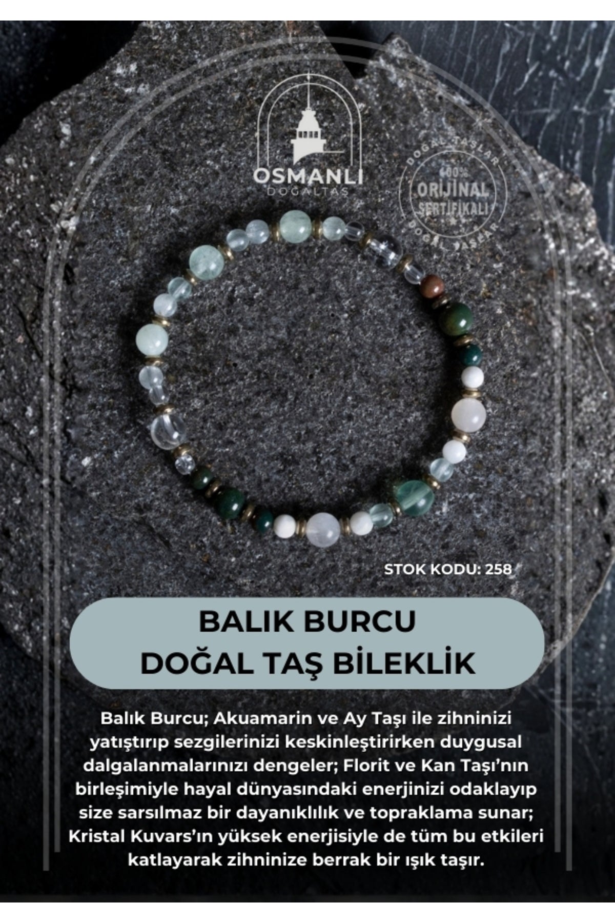 Sertifikalı Balık Burcu Doğal Taş Bileklik (SK:258)