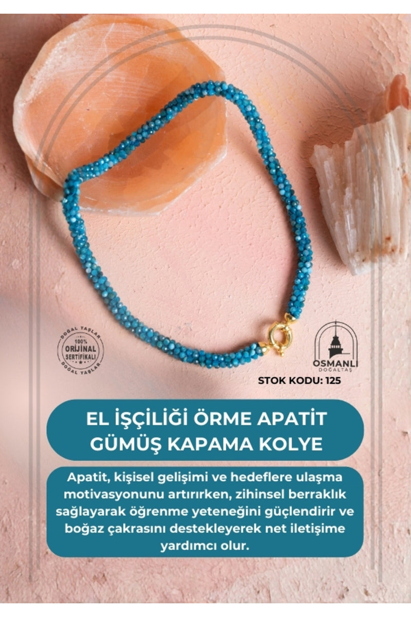 Sertifikalı El İşçiliği Örme Apatit Gümüş Kapama Kolye (SK:125)