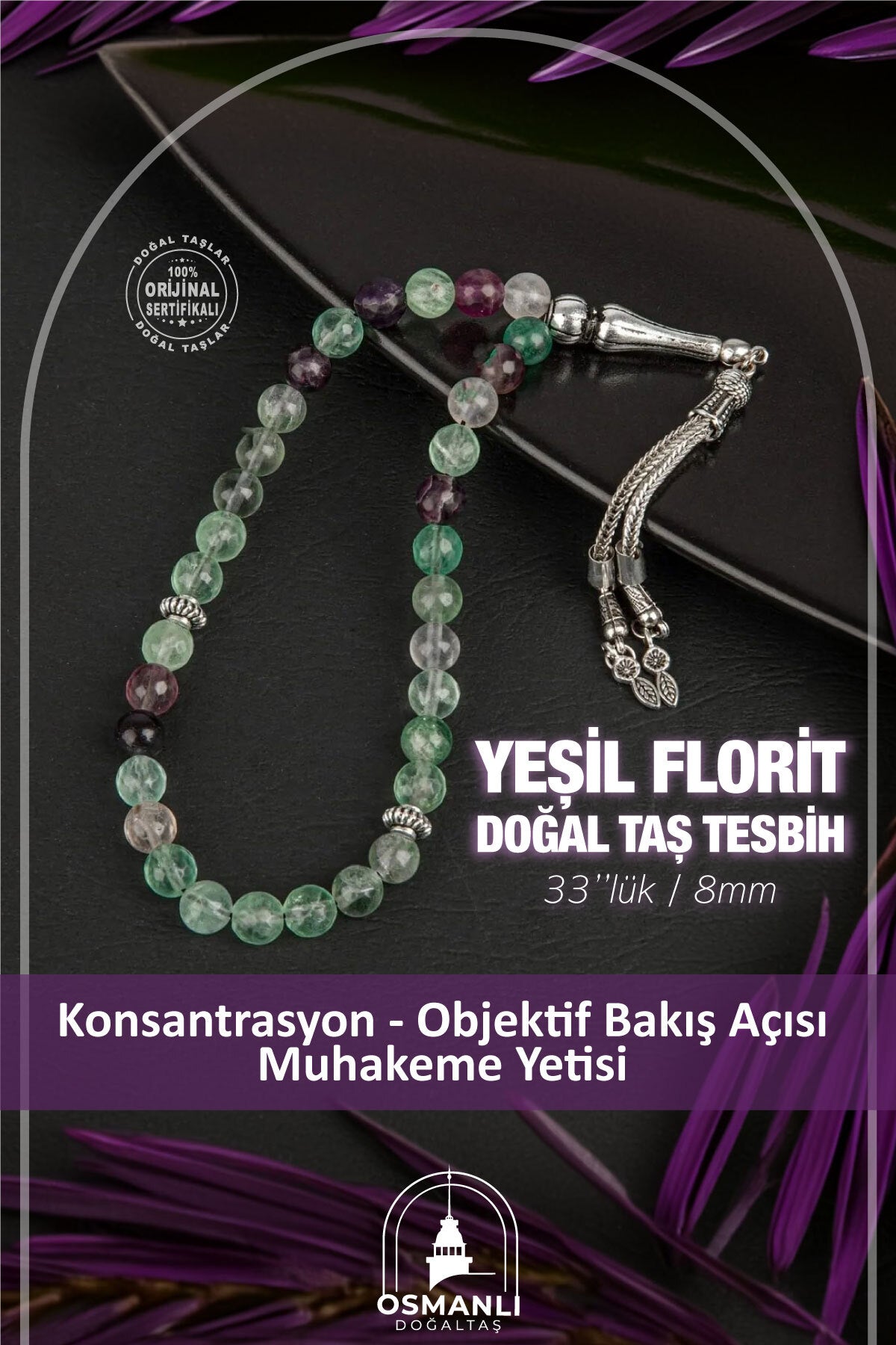 Yeşil Florit Doğal Taş Tesbih 33lük - 8mm