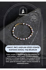 Sertifikalı Yakut, İnci, Kaplan Gözü Gümüş Kapama Doğal Taş Bileklik