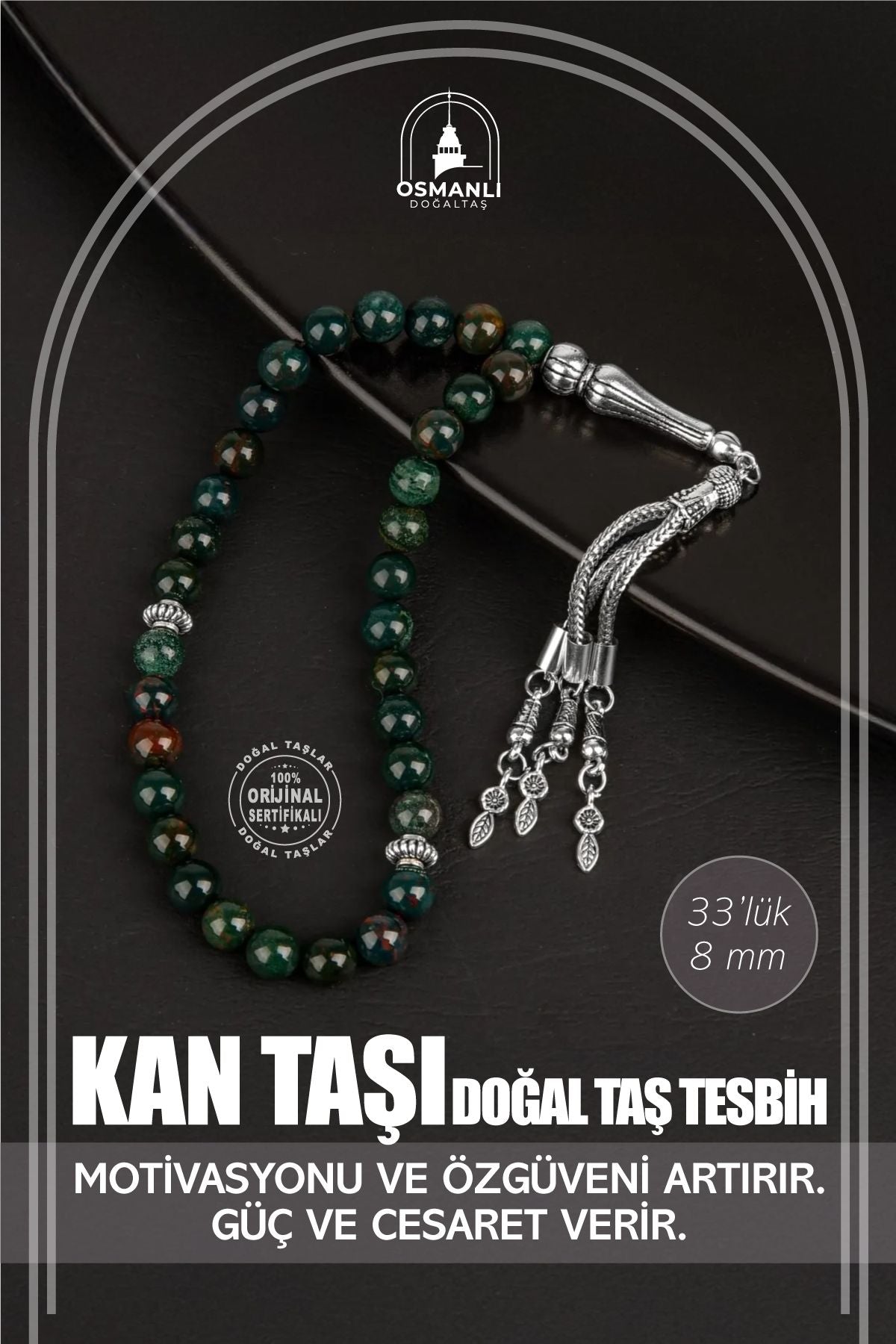Kan Taşı Doğal Taş Tesbih 33lük - 8mm