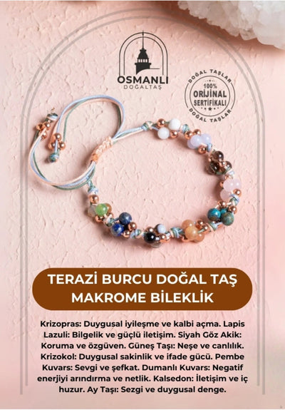 Sertifikalı Terazi Burcu Doğal Taş Makrome Bileklik