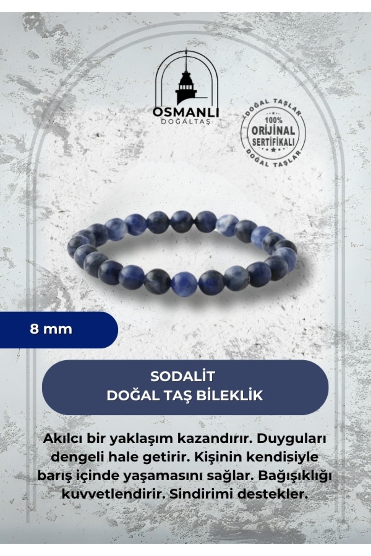Sodalit 8mm Doğal Taş Bileklik
