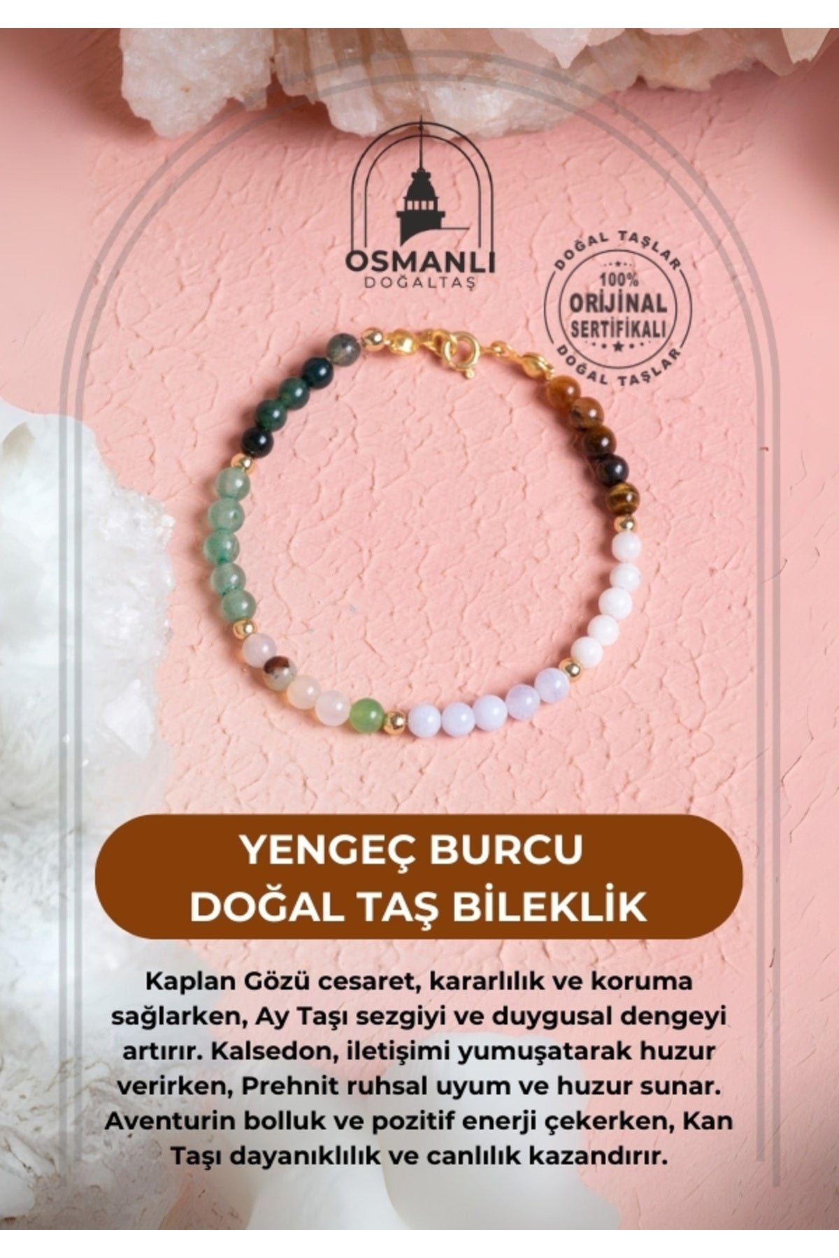 Sertifikalı Yengeç Burcu Doğal Taş Bileklik