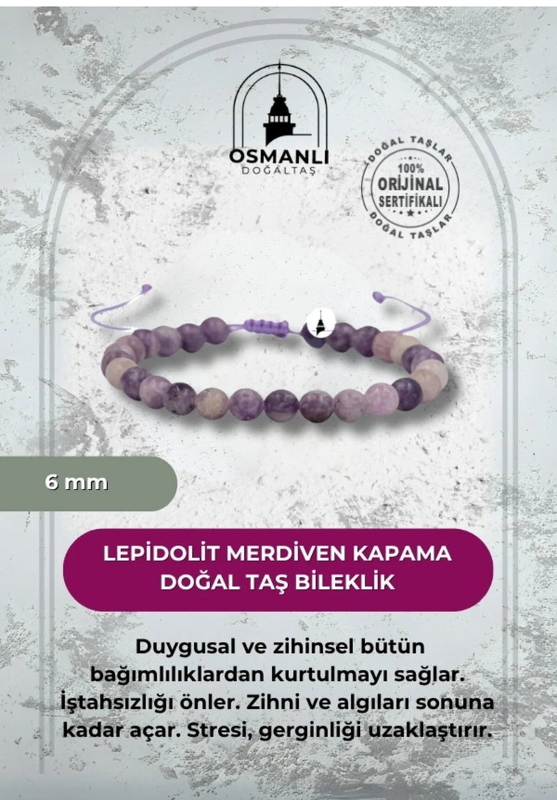 Lepidolit 6mm Merdiven Kapama Doğal Taş Bileklik