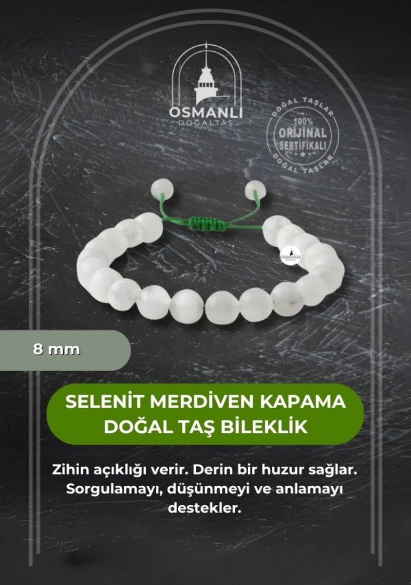 Selenit 8mm Merdiven Kapama Doğal Taş Bileklik