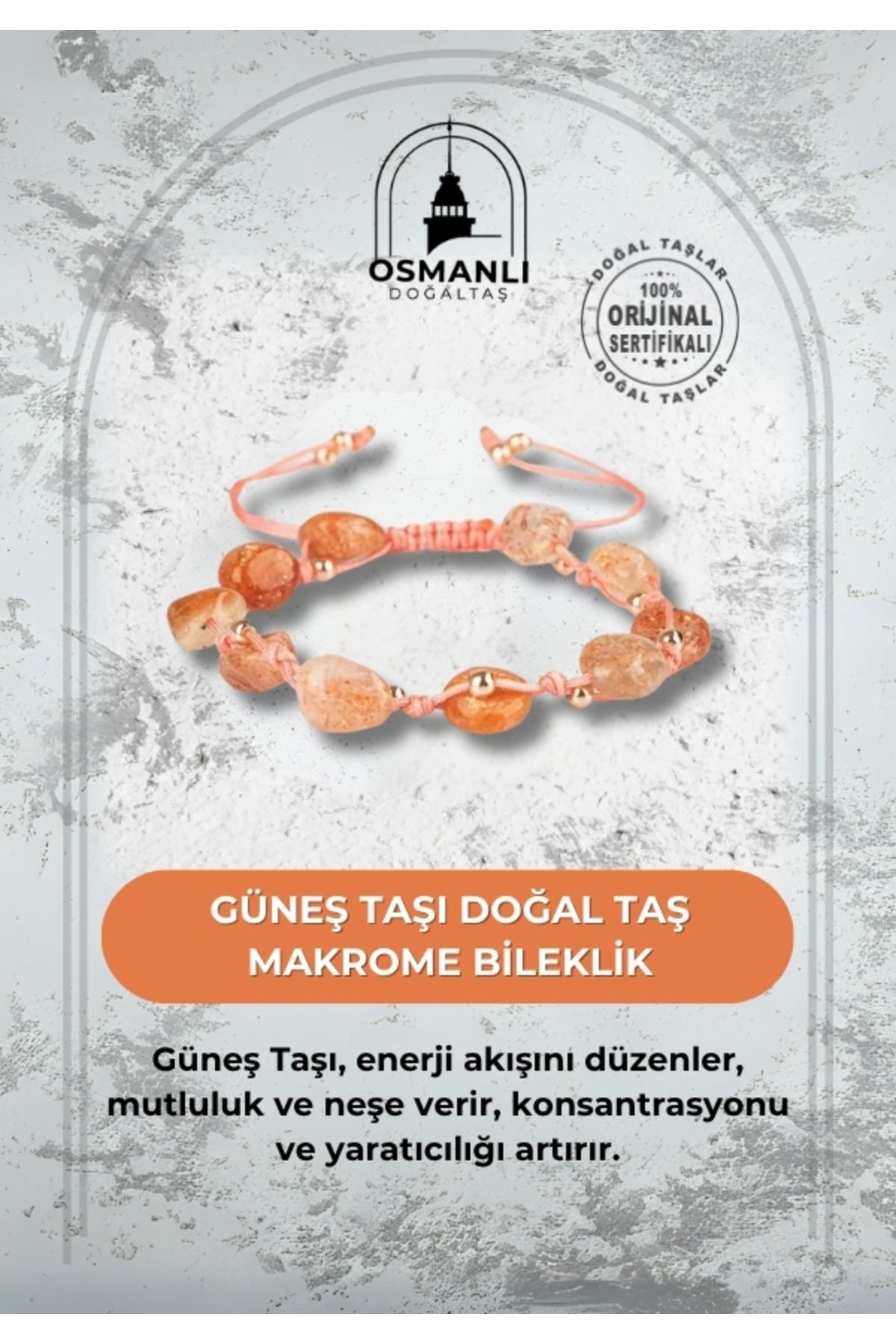 Güneş Taşı Natürel Kesim Doğal Taş Makrome Bileklik