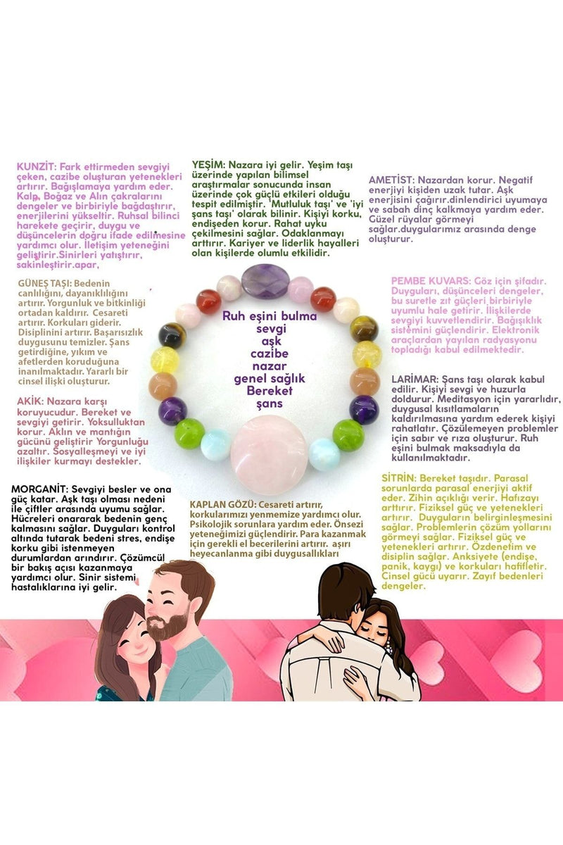 Morganit-kaplan Gözü-sitrin-larimar-akik-pembe Kuvars-yeşim-kunzit-güneş Taşı-ametist-aşk Bileklik B