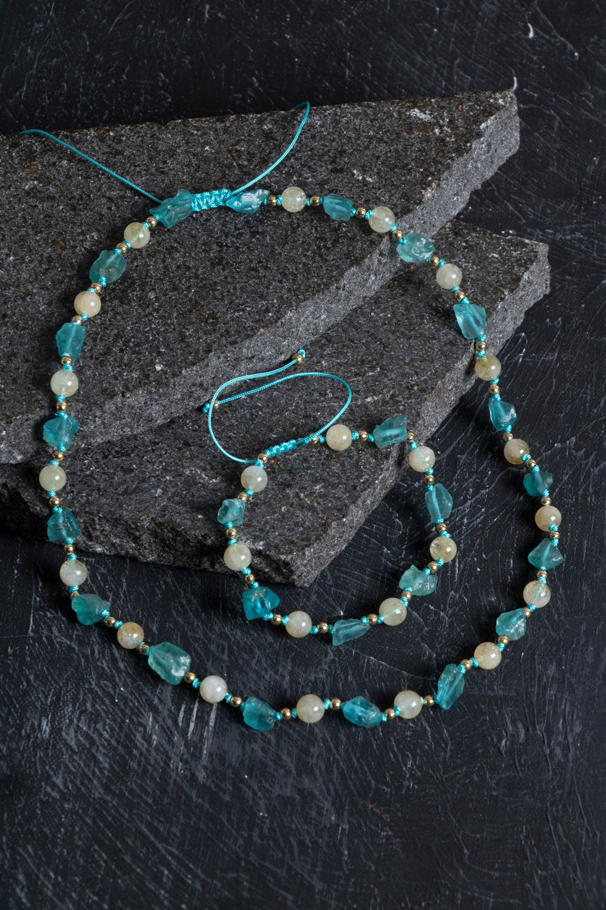 Sertifikalı Apatit, Sitrin Naturel Doğal Taş Makrome Set