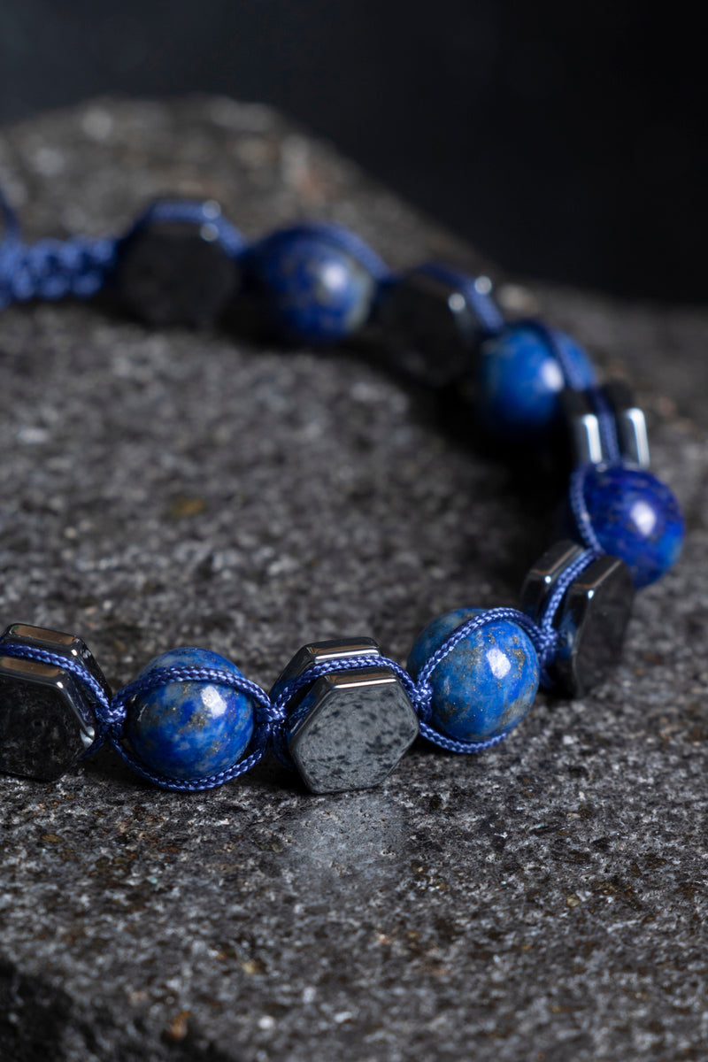 Sertifikalı Lapis Lazuli, Hematit Doğal Taş Makrome Bileklik (SK:360)