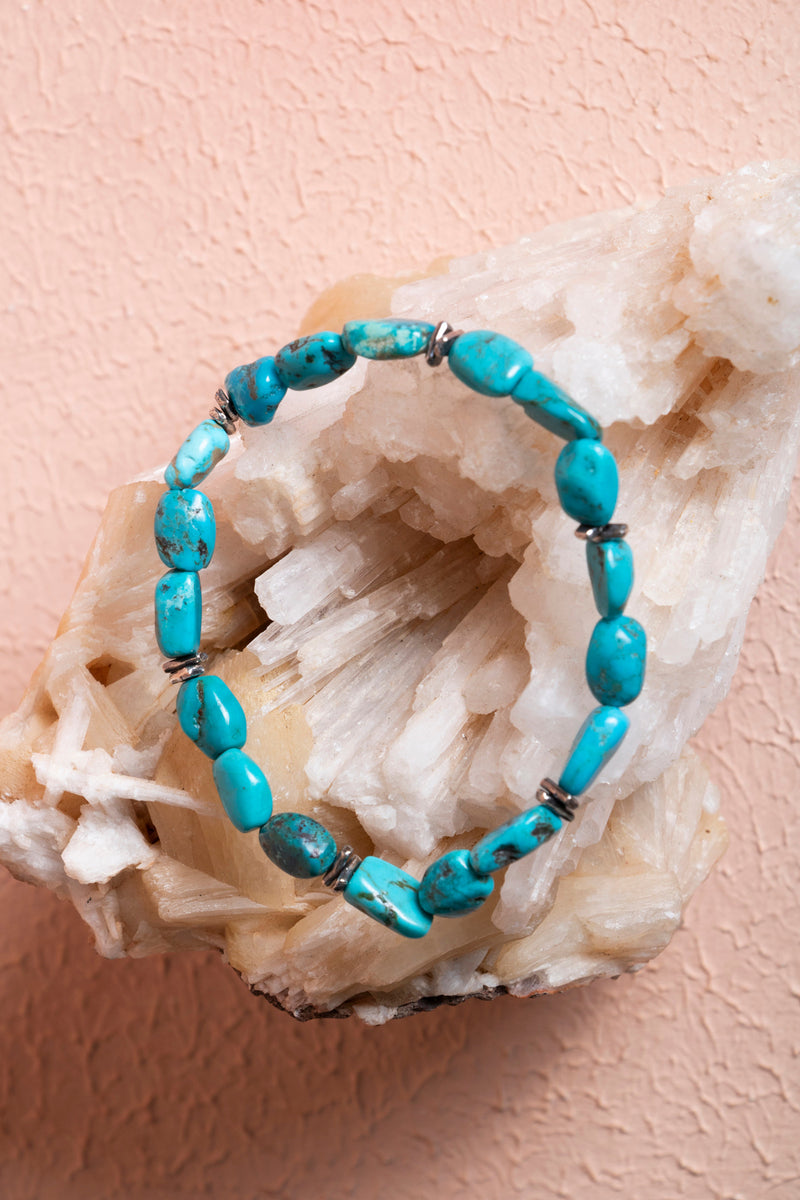 Sertifikalı Gümüş Aparatlı Firuze(Turkuaz) Doğal Taş Bileklik (SK:033)