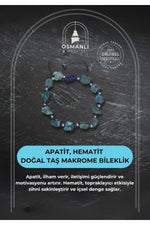 Sertifikalı Apatit ve Hematit Doğal Taş Makrome Bileklik