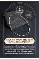 Sertifikalı Yakut, İnci, Kaplan Gözü Gümüş Kapama Doğal Taş Kolye