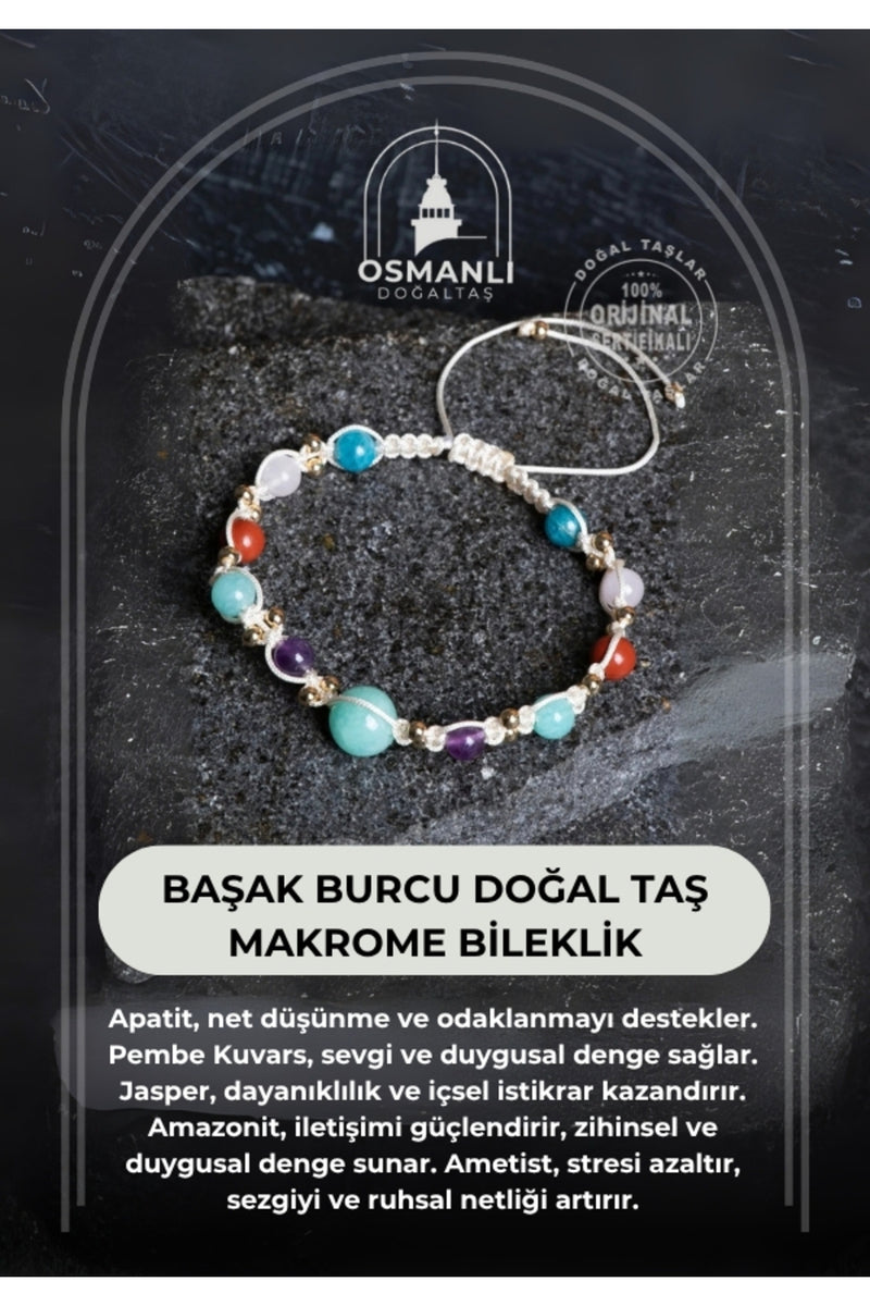 Sertifikalı Başak Burcu Doğal Taş Makrome Bileklik
