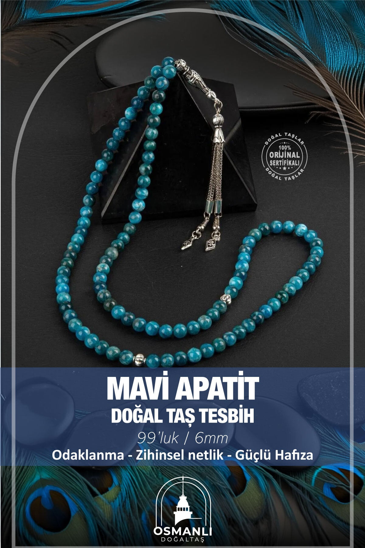 Mavi Apatit Doğal Taş Tesbih 99luk - 6mm