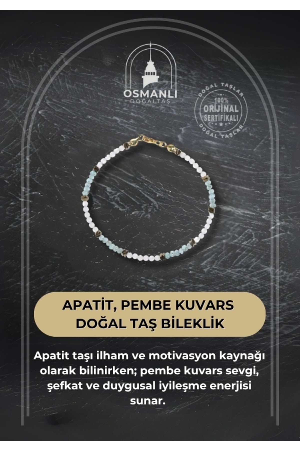Sertifikalı Apatit ve Pembe Kuvars Doğaltaş Bileklik
