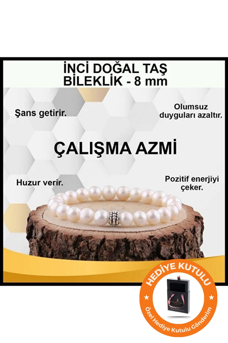 Orijinal & Sertifikalı İnci Gerçek Doğal Taş Kutulu & El Yapımı Hediyelik Kadın Bileklik 8 mm