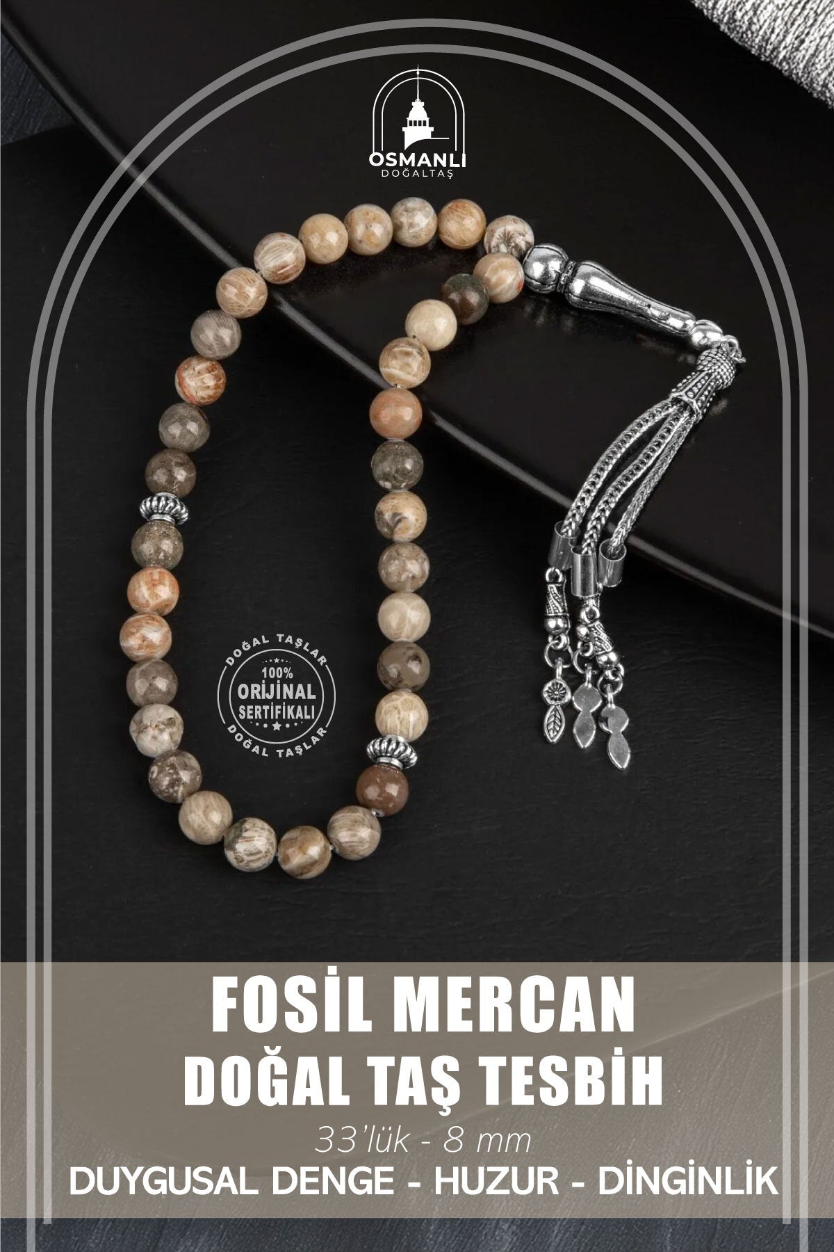 Fosil Mercan Doğal Taş Tesbih 33lük - 8mm
